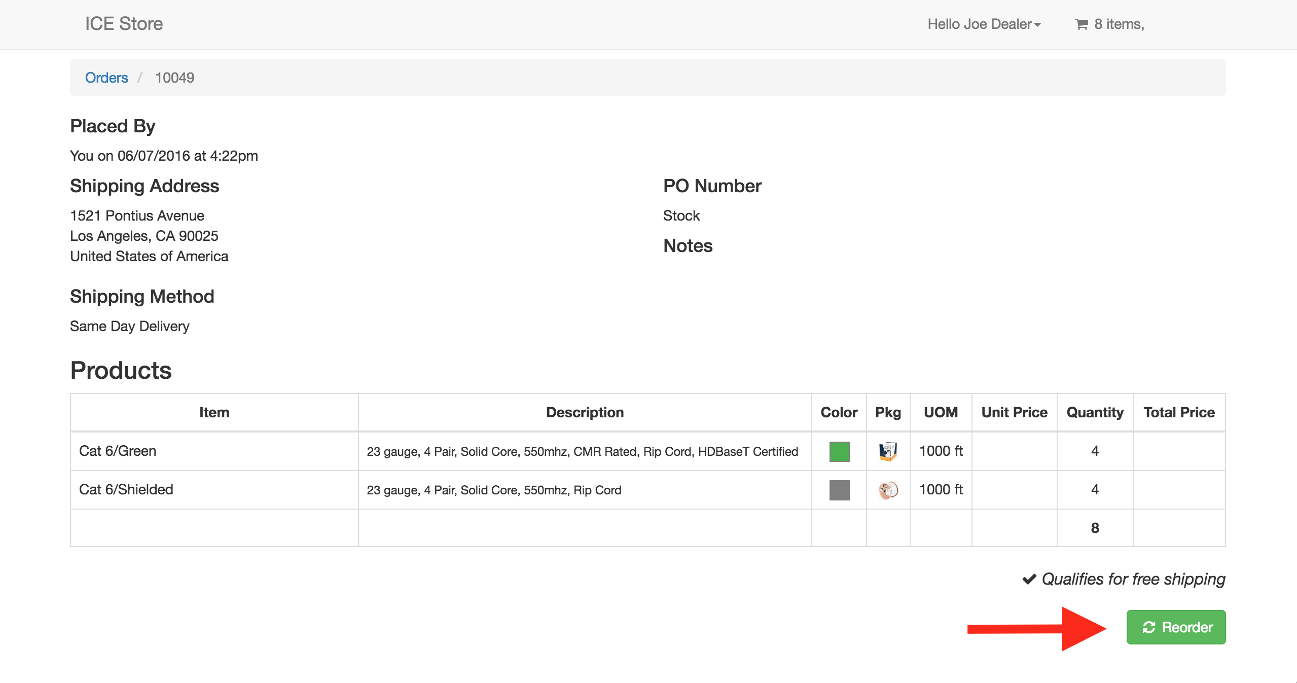 Reorder From Order History